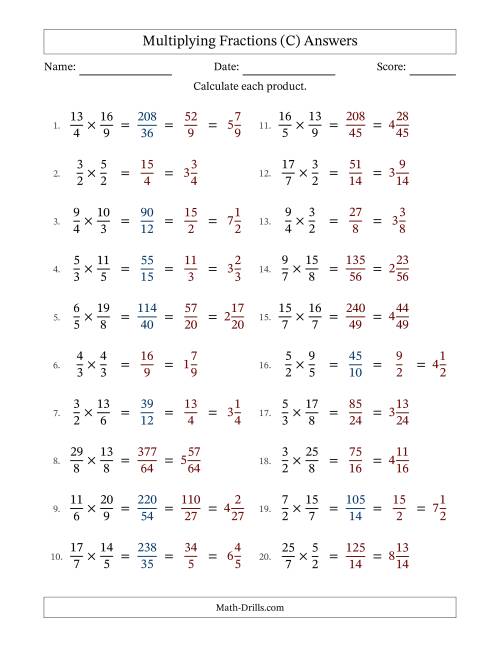 The Multiplying Two Improper Fractions with Some Simplification (C) Math Worksheet Page 2