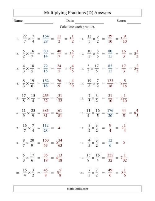 The Multiplying Two Improper Fractions with Some Simplification (D) Math Worksheet Page 2