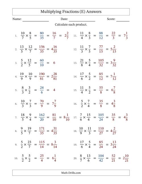 The Multiplying Two Improper Fractions with Some Simplification (E) Math Worksheet Page 2