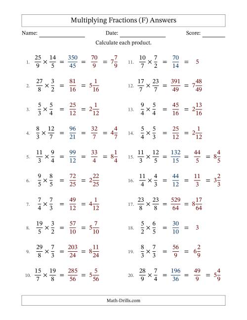 The Multiplying Two Improper Fractions with Some Simplification (F) Math Worksheet Page 2