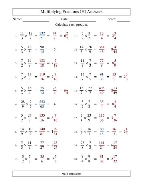 The Multiplying Two Improper Fractions with Some Simplification (H) Math Worksheet Page 2