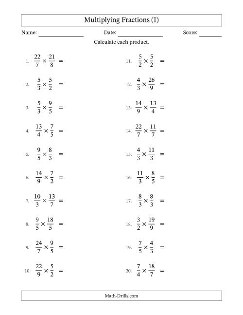 The Multiplying Two Improper Fractions with Some Simplification (I) Math Worksheet