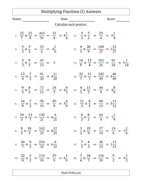 The Multiplying Two Improper Fractions with Some Simplification (I) Math Worksheet Page 2