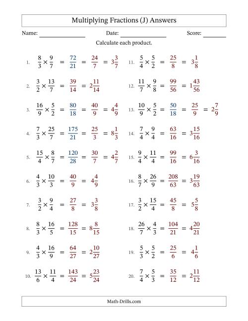 The Multiplying Two Improper Fractions with Some Simplification (J) Math Worksheet Page 2