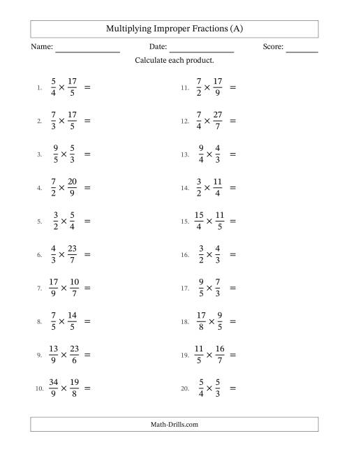The Multiplying Two Improper Fractions with Some Simplifying (All) Math Worksheet