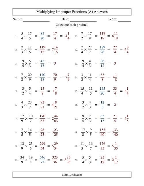 The Multiplying Two Improper Fractions with Some Simplifying (All) Math Worksheet Page 2