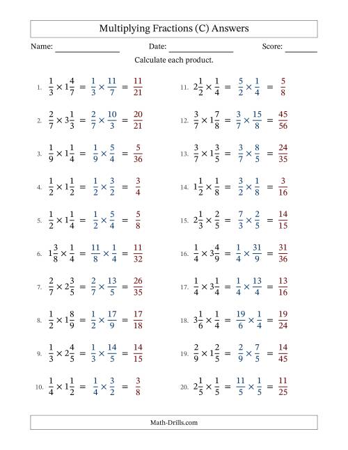 The Multiplying Proper and Mixed Fractions with No Simplification (C) Math Worksheet Page 2