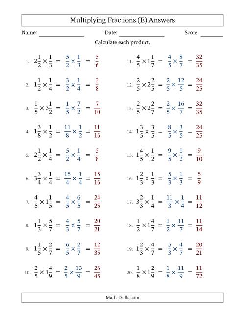 The Multiplying Proper and Mixed Fractions with No Simplification (E) Math Worksheet Page 2
