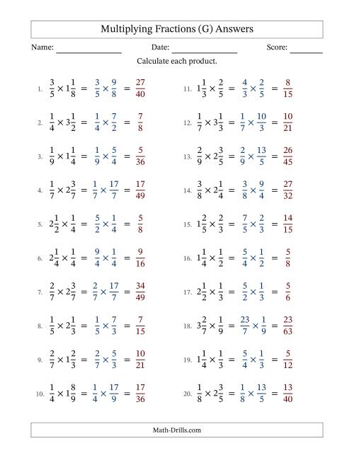 The Multiplying Proper and Mixed Fractions with No Simplification (G) Math Worksheet Page 2