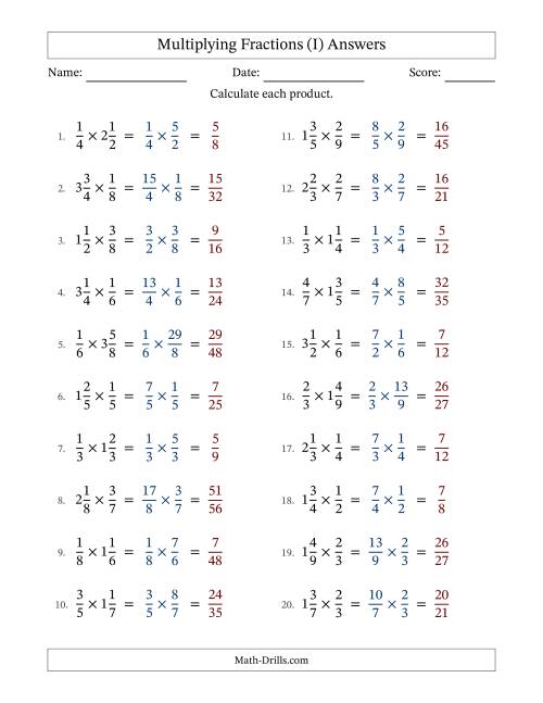 The Multiplying Proper and Mixed Fractions with No Simplification (I) Math Worksheet Page 2