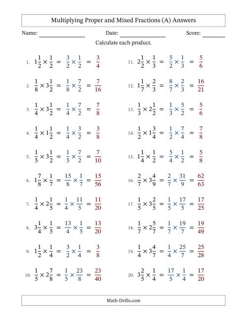 The Multiplying Proper and Mixed Fractions with No Simplifying (All) Math Worksheet Page 2