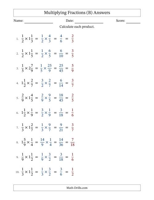 The Multiplying Proper and Mixed Fractions with All Simplification (B) Math Worksheet Page 2