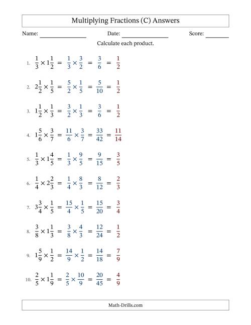 The Multiplying Proper and Mixed Fractions with All Simplification (C) Math Worksheet Page 2