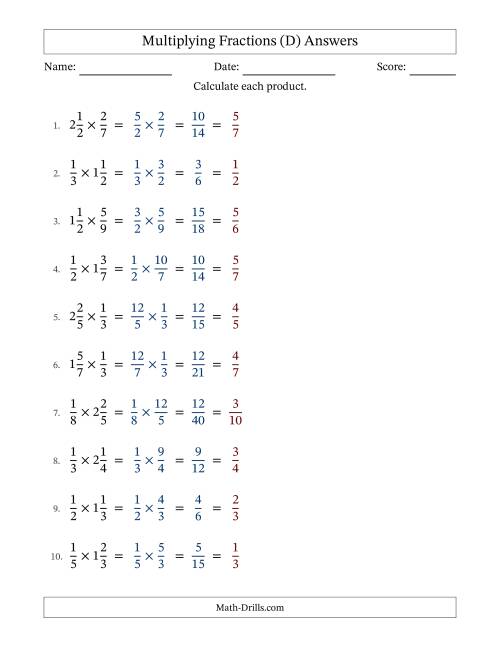 The Multiplying Proper and Mixed Fractions with All Simplification (D) Math Worksheet Page 2