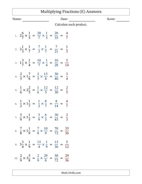 The Multiplying Proper and Mixed Fractions with All Simplification (E) Math Worksheet Page 2