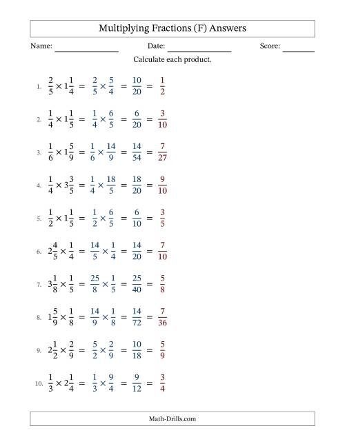 The Multiplying Proper and Mixed Fractions with All Simplification (F) Math Worksheet Page 2