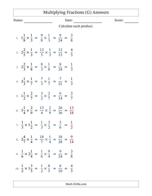 The Multiplying Proper and Mixed Fractions with All Simplification (G) Math Worksheet Page 2