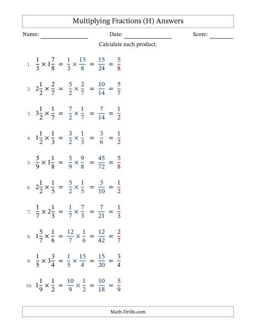 The Multiplying Proper and Mixed Fractions with All Simplification (H) Math Worksheet Page 2
