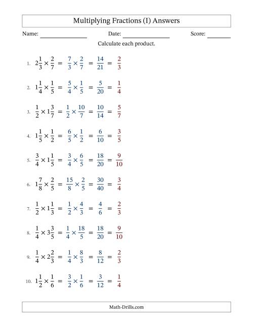 The Multiplying Proper and Mixed Fractions with All Simplification (I) Math Worksheet Page 2