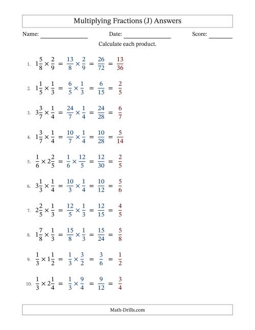 The Multiplying Proper and Mixed Fractions with All Simplification (J) Math Worksheet Page 2