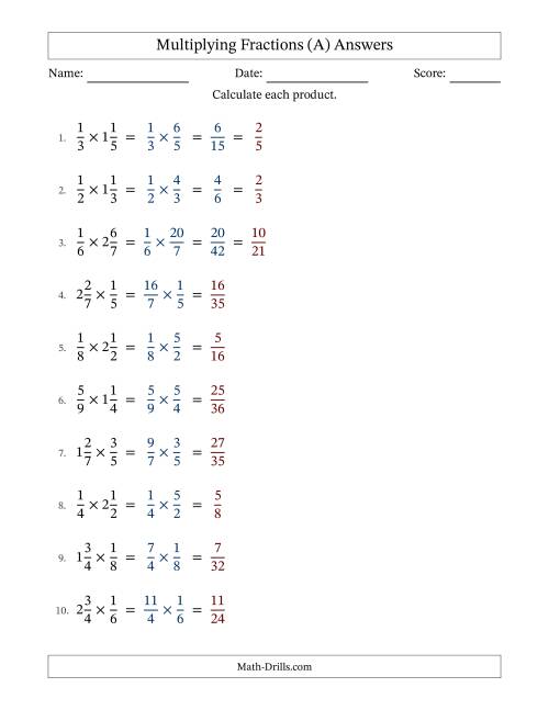 The Multiplying Proper and Mixed Fractions with Some Simplification (A) Math Worksheet Page 2