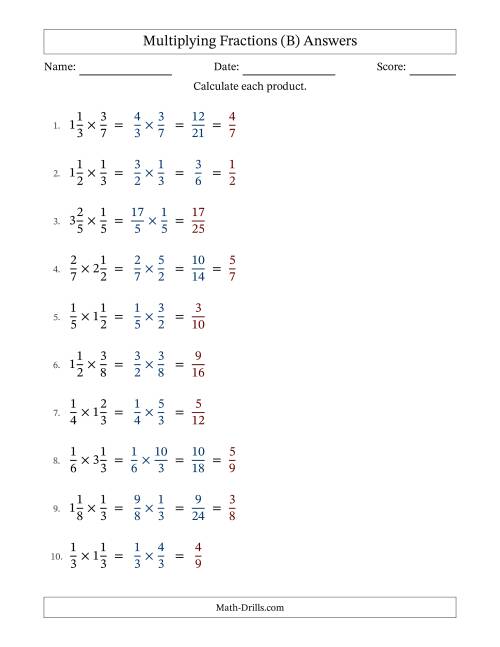 The Multiplying Proper and Mixed Fractions with Some Simplification (B) Math Worksheet Page 2