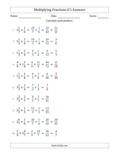 The Multiplying Proper and Mixed Fractions with Some Simplification (C) Math Worksheet Page 2