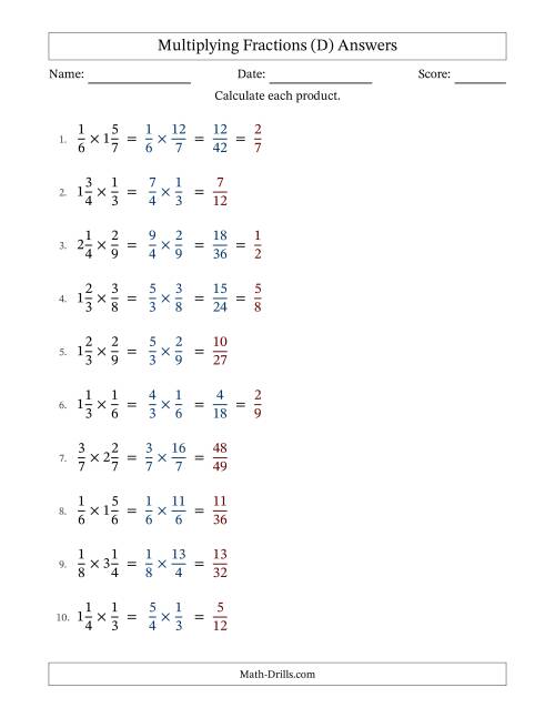 The Multiplying Proper and Mixed Fractions with Some Simplification (D) Math Worksheet Page 2