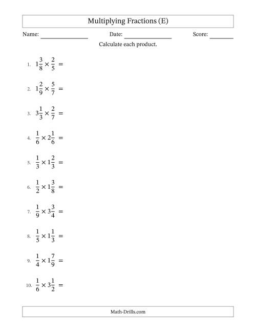 The Multiplying Proper and Mixed Fractions with Some Simplification (E) Math Worksheet