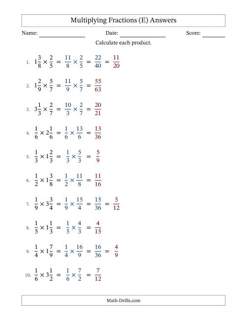 The Multiplying Proper and Mixed Fractions with Some Simplification (E) Math Worksheet Page 2