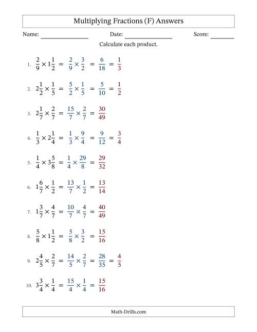 The Multiplying Proper and Mixed Fractions with Some Simplification (F) Math Worksheet Page 2