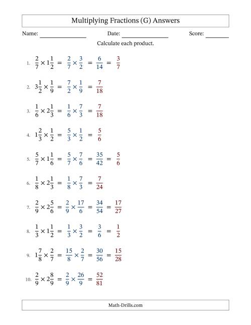 The Multiplying Proper and Mixed Fractions with Some Simplification (G) Math Worksheet Page 2