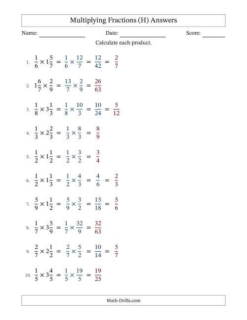 The Multiplying Proper and Mixed Fractions with Some Simplification (H) Math Worksheet Page 2