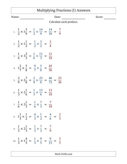 The Multiplying Proper and Mixed Fractions with Some Simplification (I) Math Worksheet Page 2