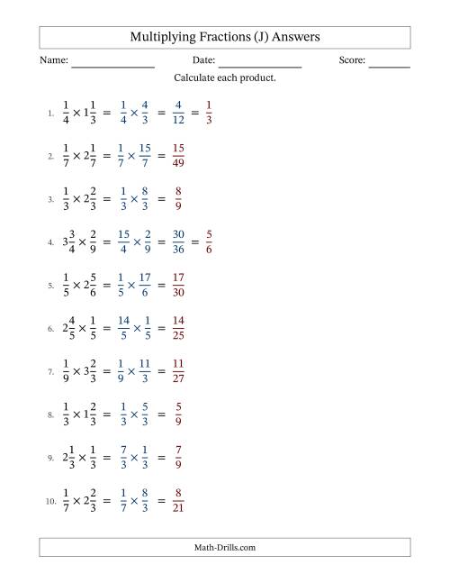 The Multiplying Proper and Mixed Fractions with Some Simplification (J) Math Worksheet Page 2