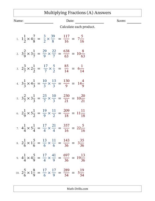 The Multiplying Two Mixed Fractions with No Simplifying (A) Math Worksheet Page 2