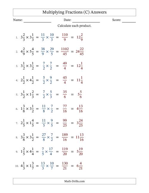 The Multiplying Two Mixed Fractions with No Simplification (C) Math Worksheet Page 2
