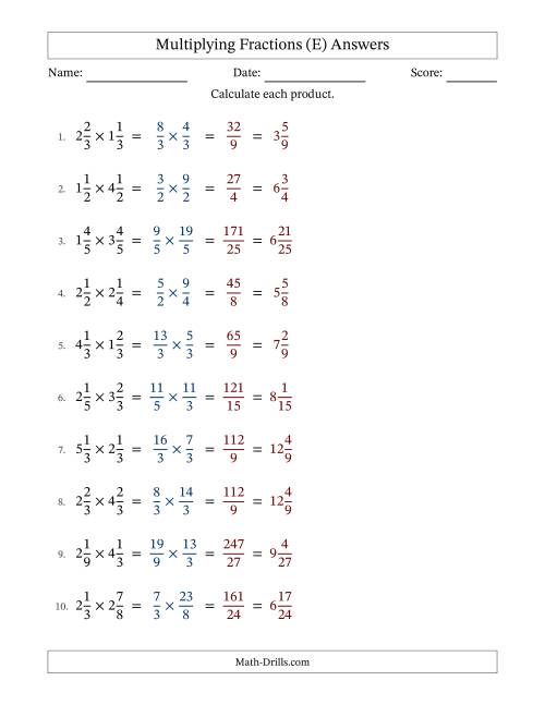 The Multiplying Two Mixed Fractions with No Simplification (E) Math Worksheet Page 2