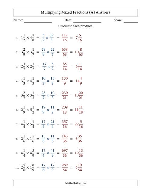 The Multiplying Two Mixed Fractions with No Simplifying (All) Math Worksheet Page 2