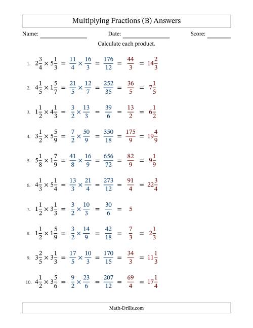 The Multiplying Two Mixed Fractions with All Simplification (B) Math Worksheet Page 2