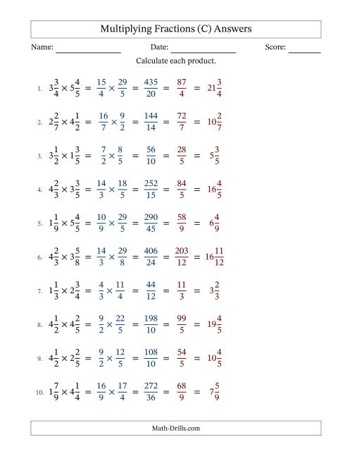 The Multiplying Two Mixed Fractions with All Simplification (C) Math Worksheet Page 2