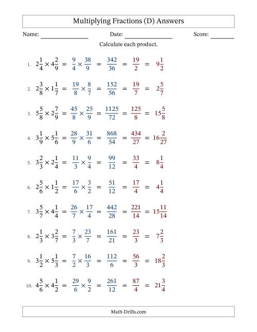 The Multiplying Two Mixed Fractions with All Simplification (D) Math Worksheet Page 2