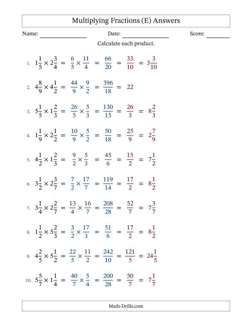 The Multiplying Two Mixed Fractions with All Simplification (E) Math Worksheet Page 2