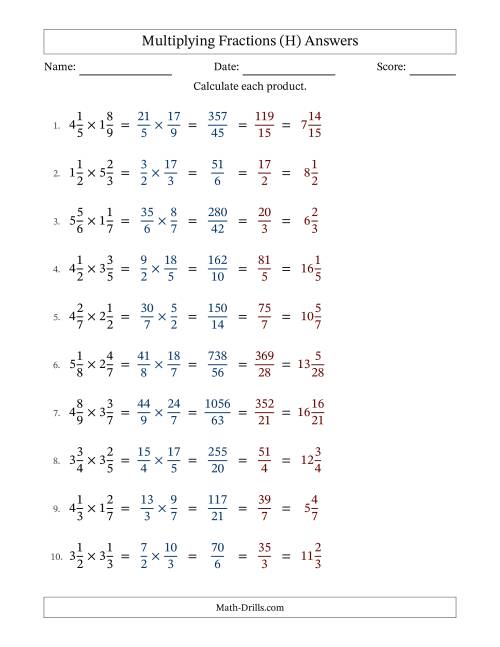 The Multiplying Two Mixed Fractions with All Simplification (H) Math Worksheet Page 2