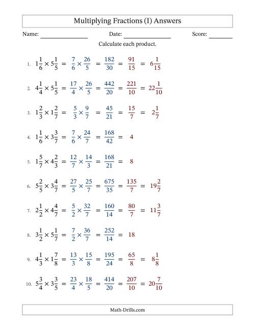 The Multiplying Two Mixed Fractions with All Simplification (I) Math Worksheet Page 2