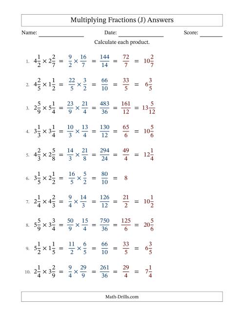 The Multiplying Two Mixed Fractions with All Simplification (J) Math Worksheet Page 2
