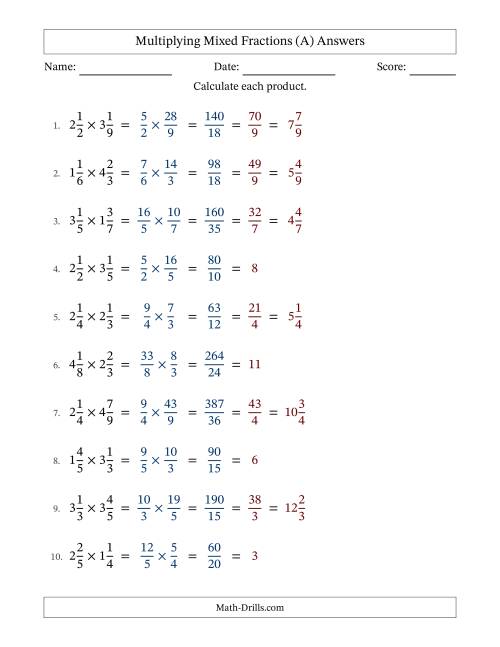 The Multiplying Two Mixed Fractions with All Simplifying (All) Math Worksheet Page 2