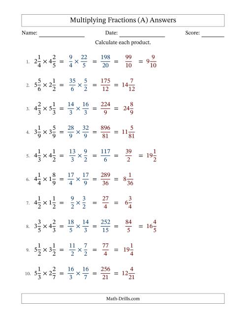The Multiplying Two Mixed Fractions with Some Simplifying (A) Math Worksheet Page 2