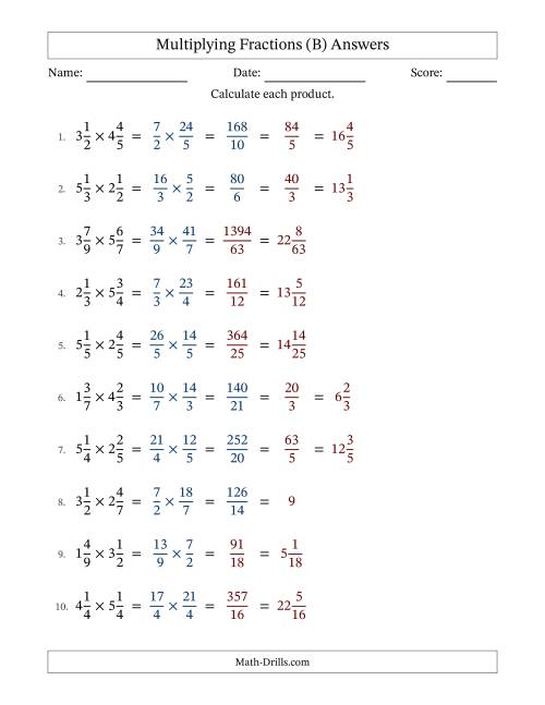 The Multiplying Two Mixed Fractions with Some Simplification (B) Math Worksheet Page 2