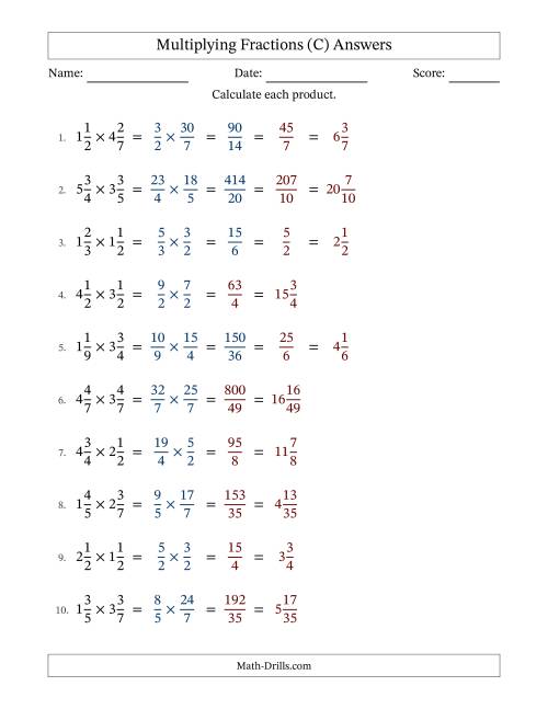 The Multiplying Two Mixed Fractions with Some Simplification (C) Math Worksheet Page 2